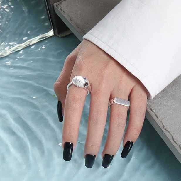 Geometric Rectangle Chain 925 Sterling Silver Adjustable Ring