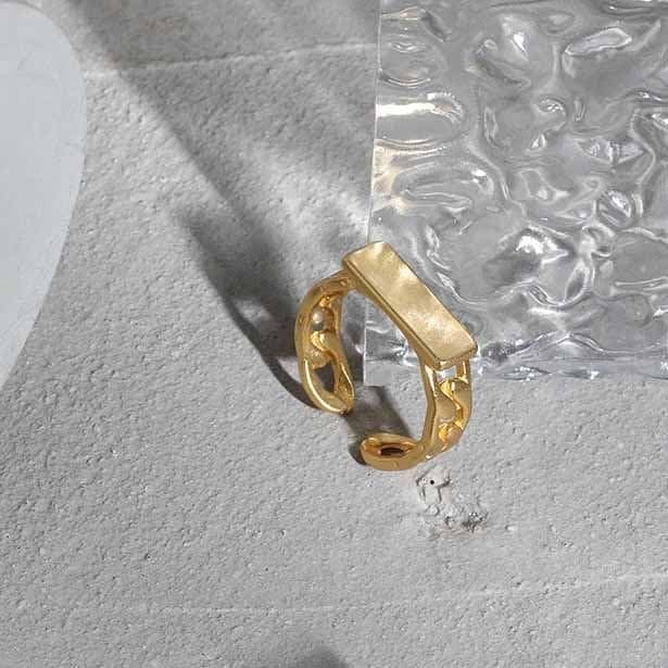 Geometric Rectangle Chain 925 Sterling Silver Adjustable Ring