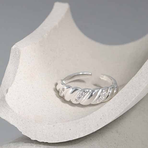 Twisted CZ 925 Sterling Silver Adjustable Ring