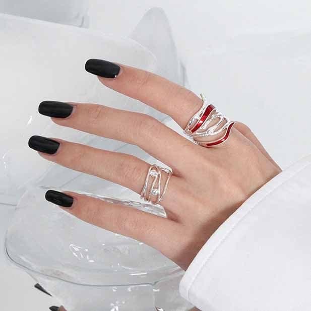 CZ Hollow Lines Wide 925 Sterling Silver Adjustable Ring