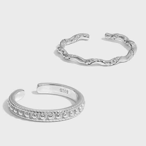 Bead Wave Twisted 925 Sterling Silver Adjustable Ring