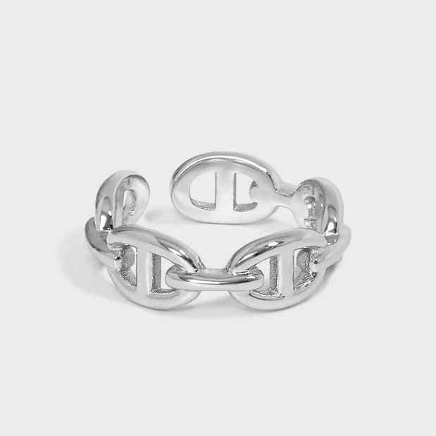Pig Nose Chain 925 Sterling Silver Adjustable Ring