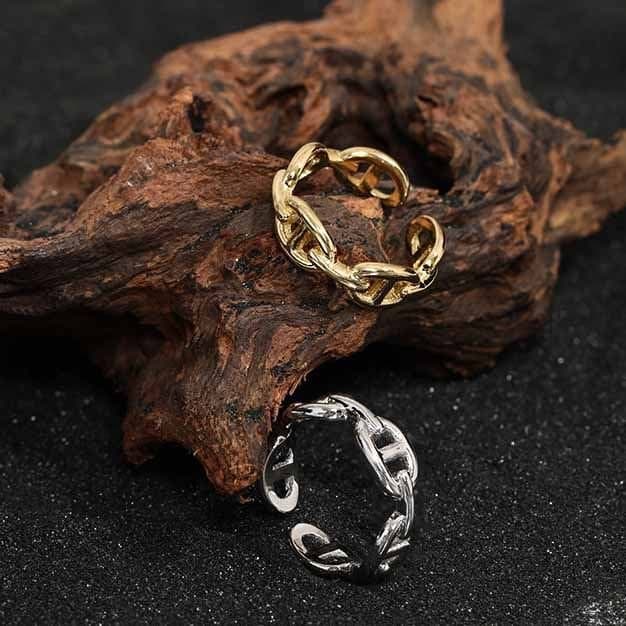 Pig Nose Chain 925 Sterling Silver Adjustable Ring