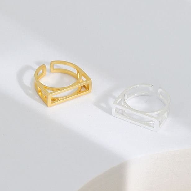 Geometric Hollow Rectangle 925 Sterling Silver Adjustable Ring
