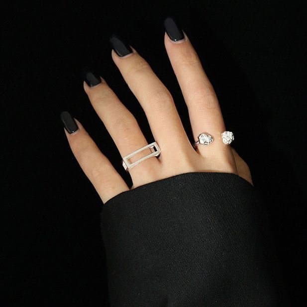 Geometric Hollow Rectangle 925 Sterling Silver Adjustable Ring