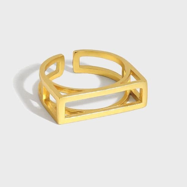 Geometric Hollow Rectangle 925 Sterling Silver Adjustable Ring