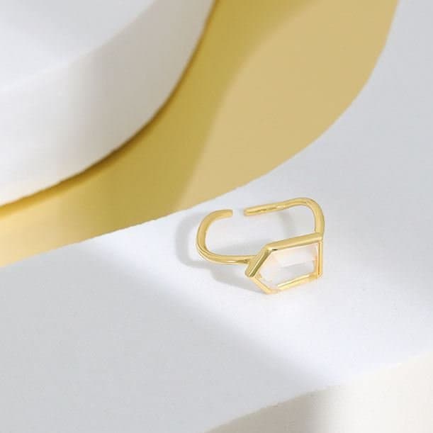 Geometric Hexagon Natural Crystal 925 Sterling Silver Adjustable Ring