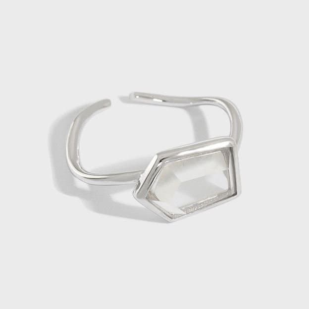 Geometric Hexagon Natural Crystal 925 Sterling Silver Adjustable Ring