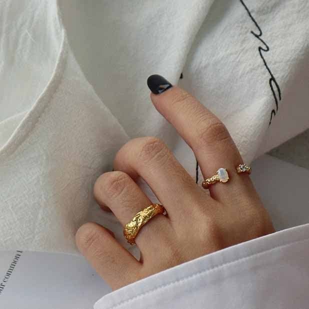 CZ Irregular Created Opal 925 Sterling Silver Adjustable Ring