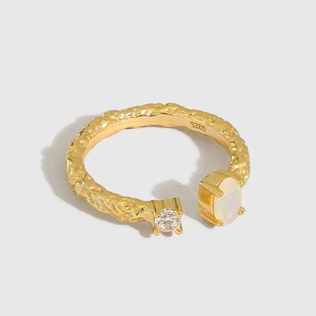 CZ Irregular Created Opal 925 Sterling Silver Adjustable Ring
