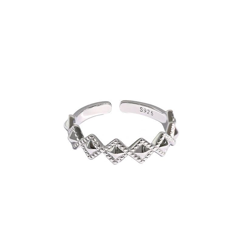 Geometric Rhombus Wave 925 Sterling Silver Adjustable Ring