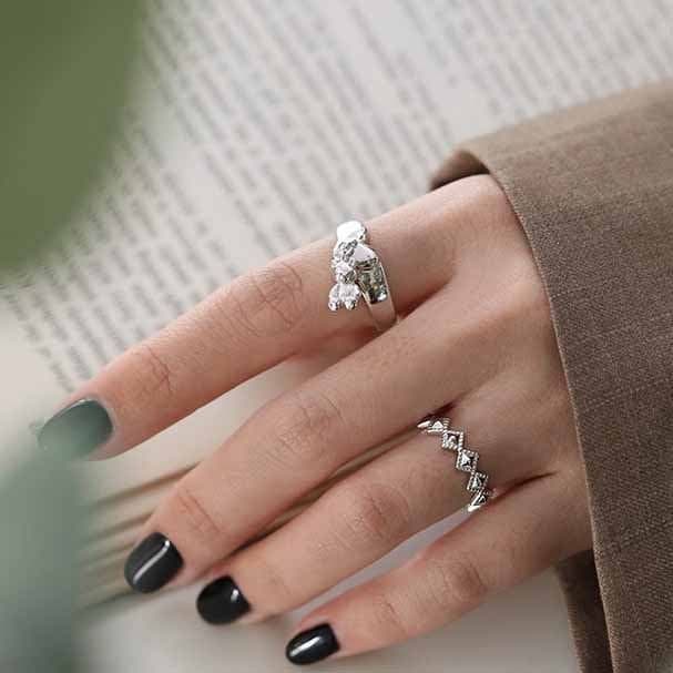 Geometric Rhombus Wave 925 Sterling Silver Adjustable Ring
