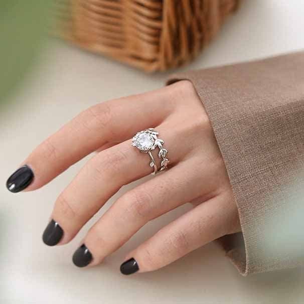 Olive Branch CZ 925 Sterling Silver Adjustable Ring