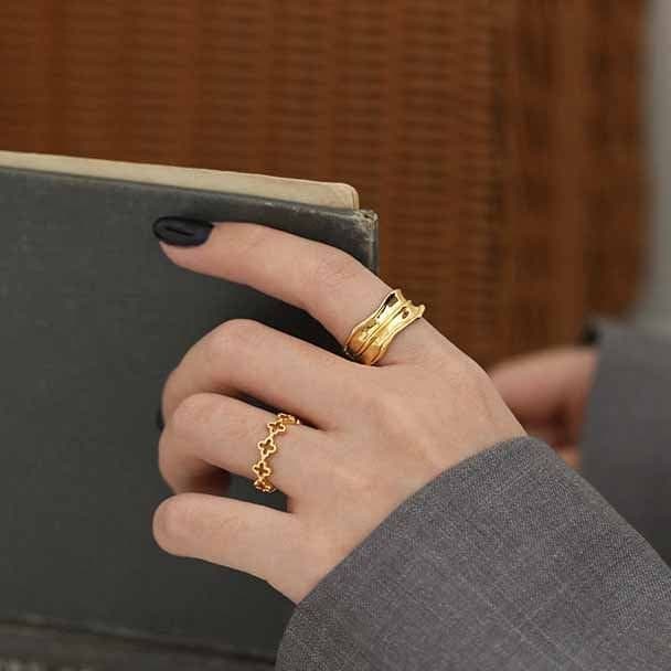 Irregular Grain 925 Sterling Silver Adjustable Ring