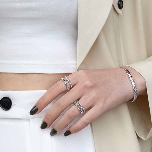 Beads Doule Layer H 925 Sterling Silver Adjustable Ring
