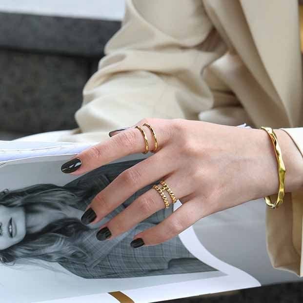 Beads Doule Layer H 925 Sterling Silver Adjustable Ring