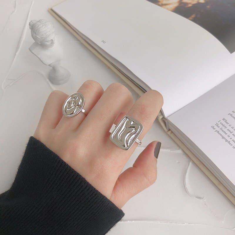 Geometric Ellipse 925 Sterling Silver Adjustable Ring