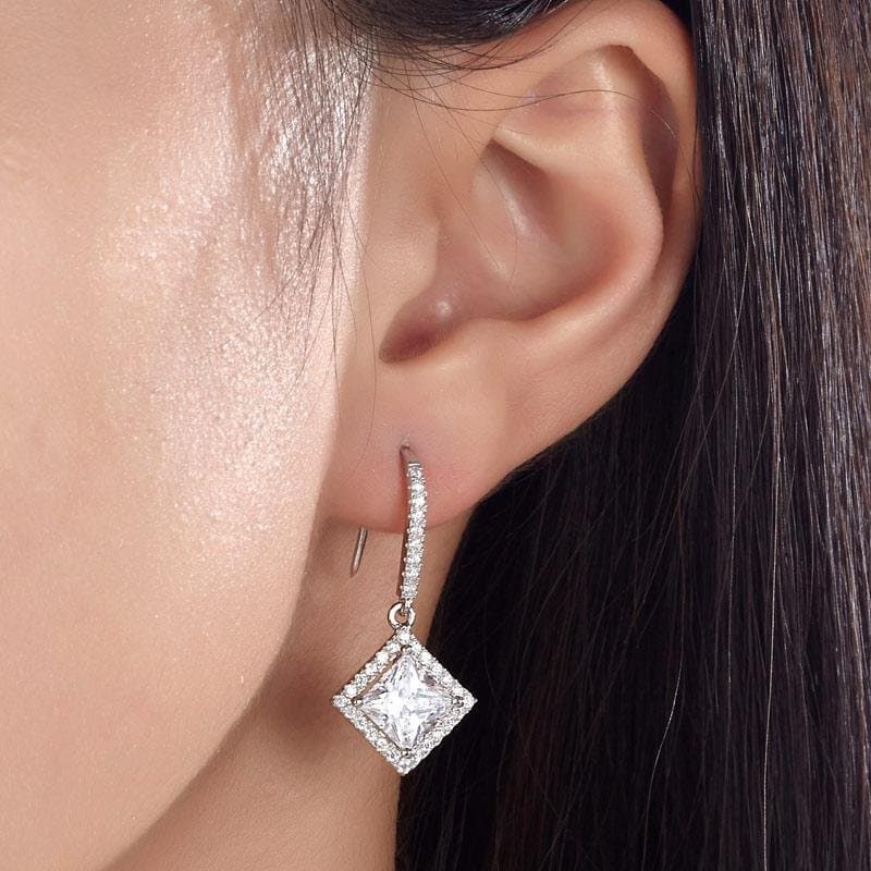 3 Carat Created Princess Cut Diamond Dangle Drop Earrings
