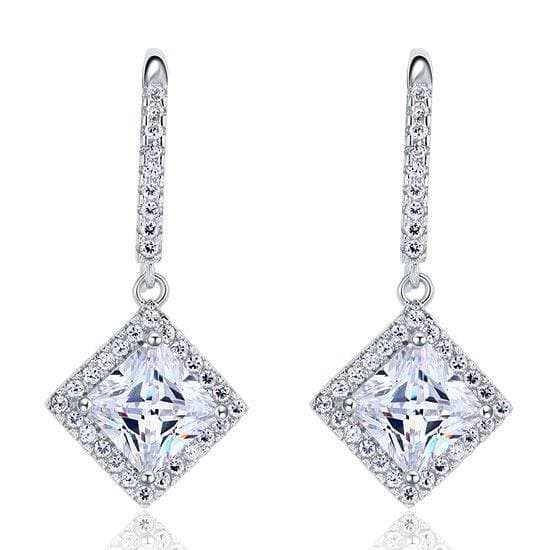 3 Carat Created Princess Cut Diamond Dangle Drop Earrings