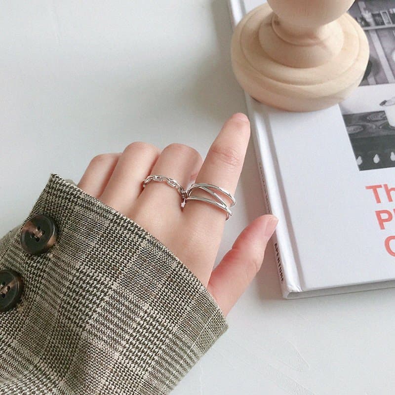 X Line Cross 925 Sterling Silver Adjustable Ring