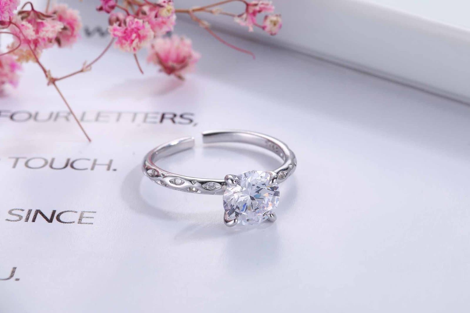 Round CZ 925 Sterling Silver Adjustable Statement Ring