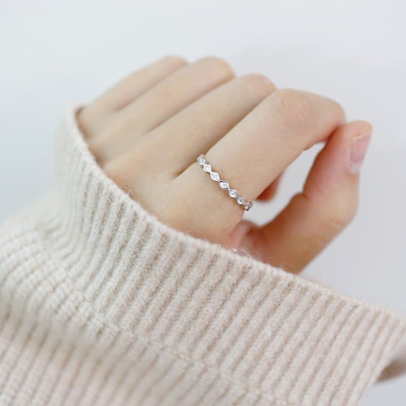 CZ Geometric Rhombus 925 Sterling Silver Adjustable Ring