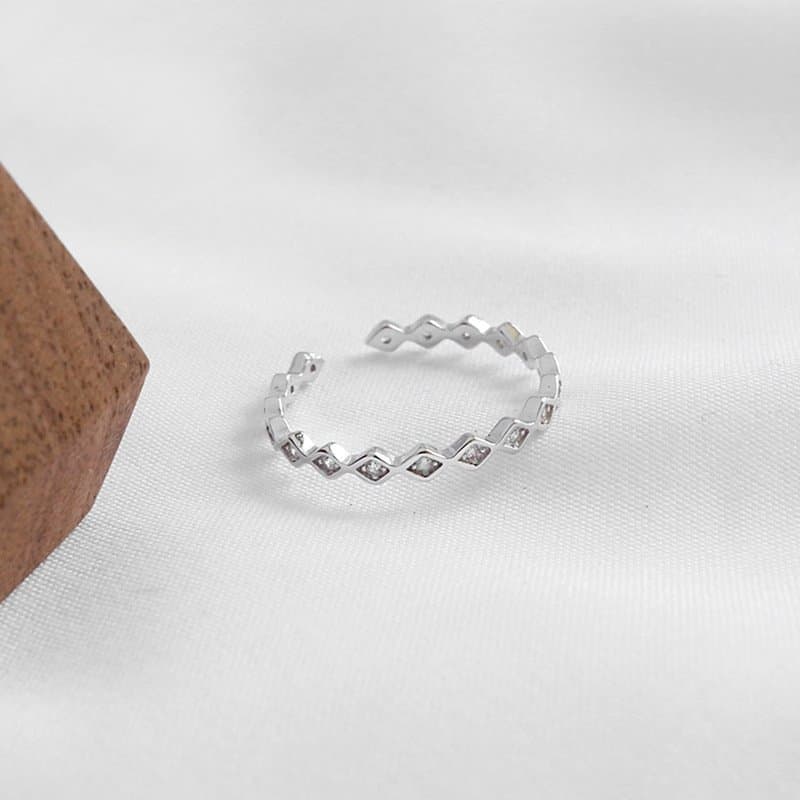CZ Geometric Rhombus 925 Sterling Silver Adjustable Ring