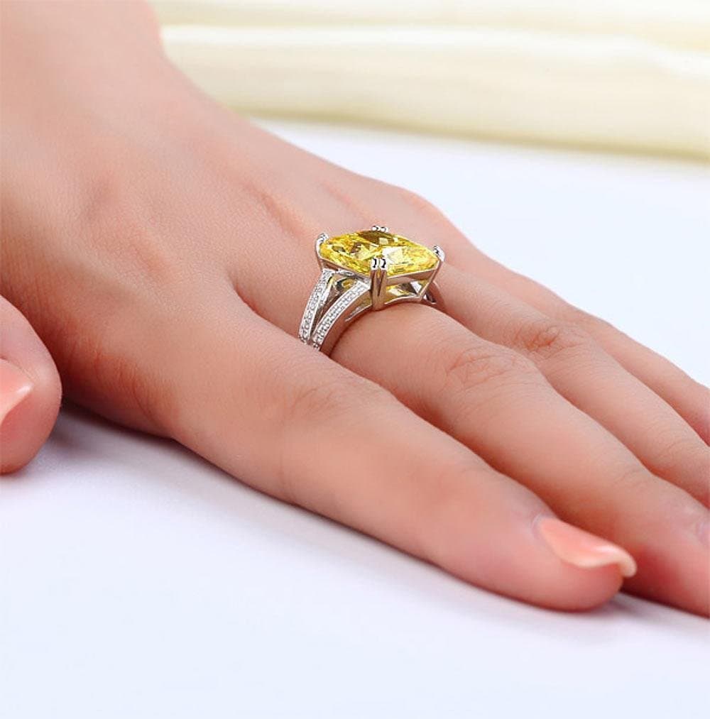 6 Carat Yellow Created Diamond Radiant Cut Ring