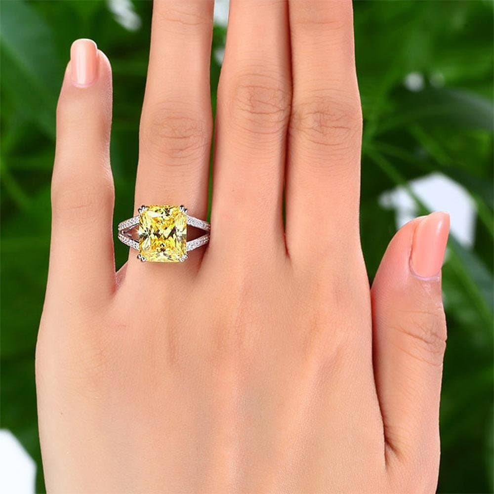6 Carat Yellow Created Diamond Radiant Cut Ring
