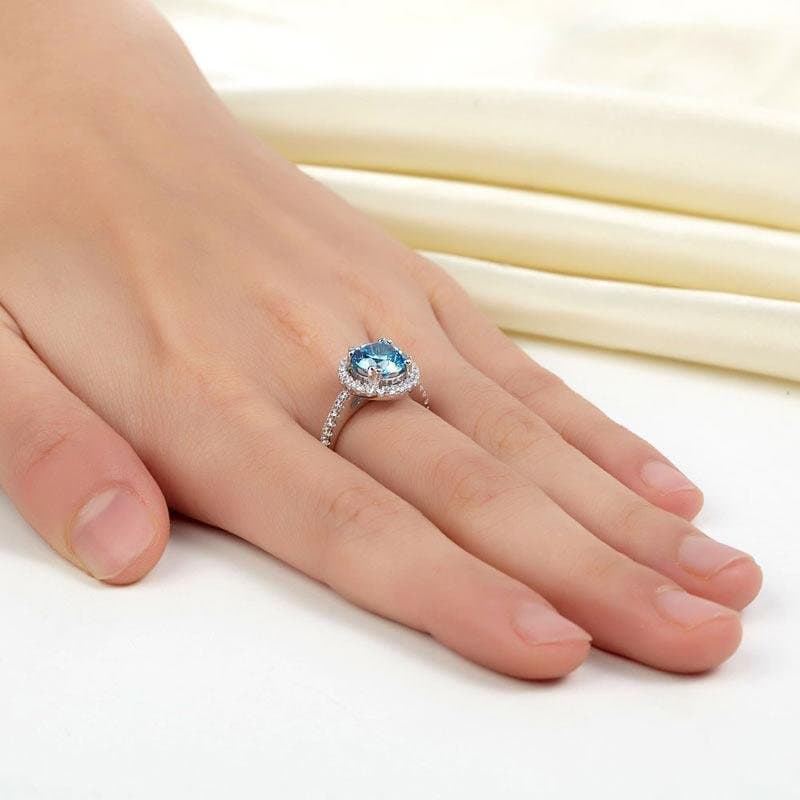 Halo 2 Carat Blue Created Diamond Ring