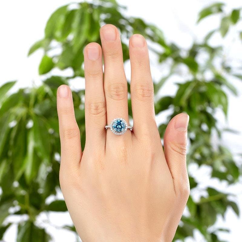 Halo 2 Carat Blue Created Diamond Ring