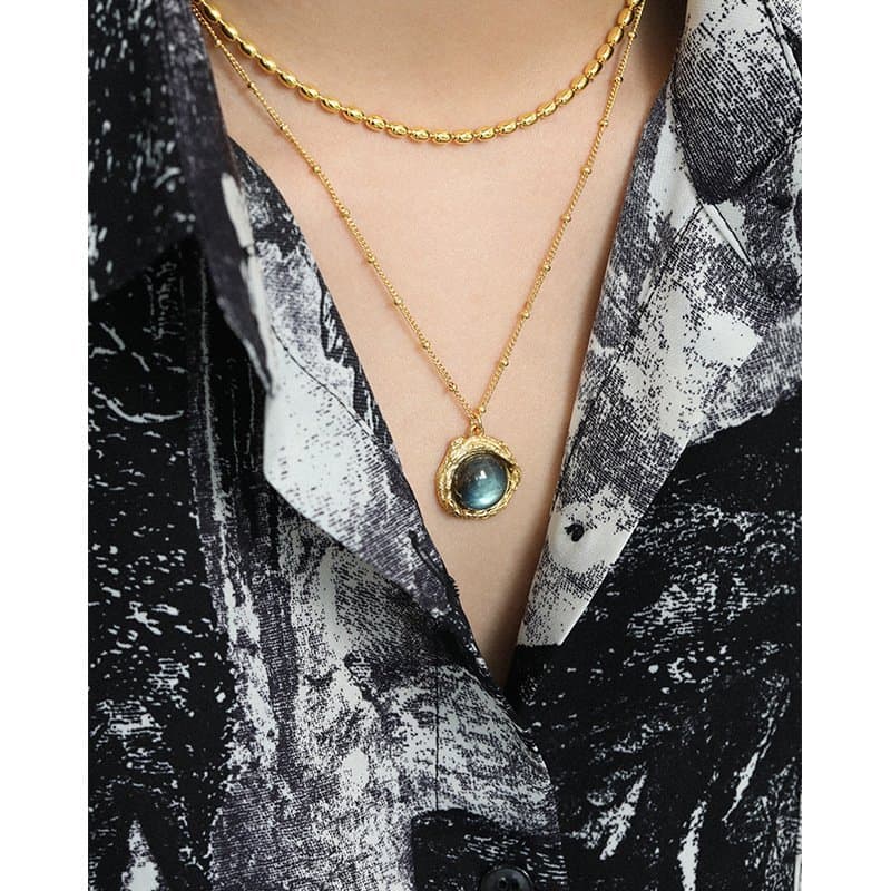 Round Natural Anemousite White Crystal Irregular 925 Sterling Silver Necklace