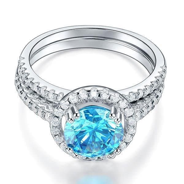 Halo Ring Set 2 Carat Blue Created Diamond
