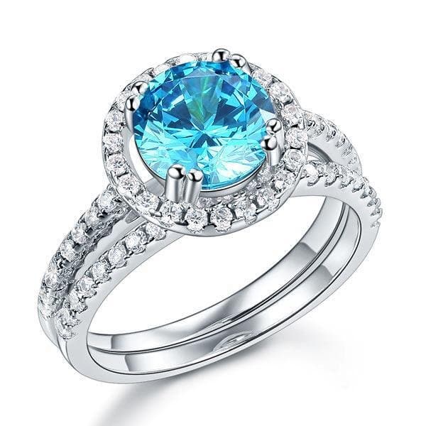 Halo Ring Set 2 Carat Blue Created Diamond