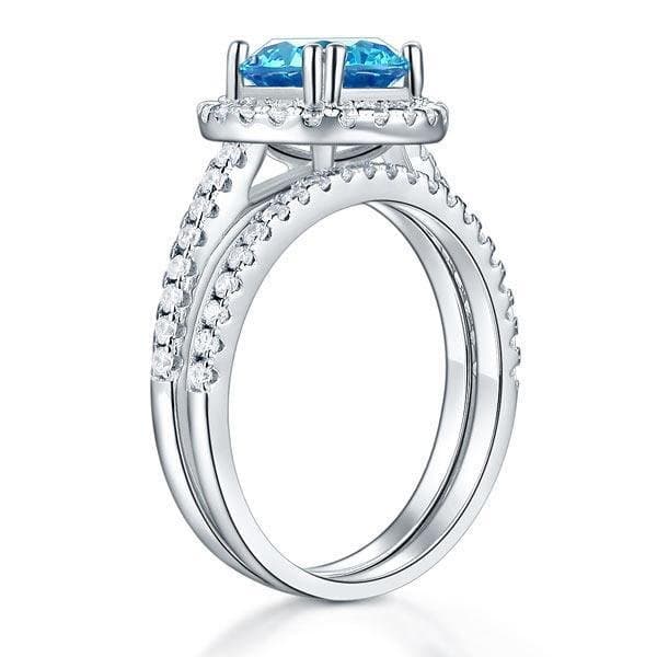 Halo Ring Set 2 Carat Blue Created Diamond