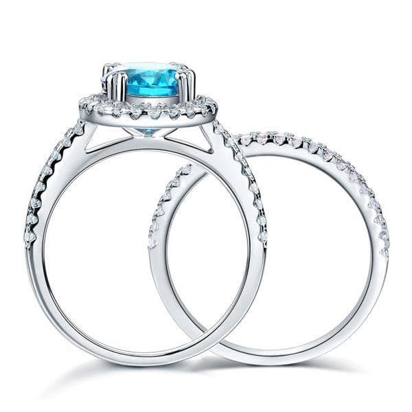Halo Ring Set 2 Carat Blue Created Diamond