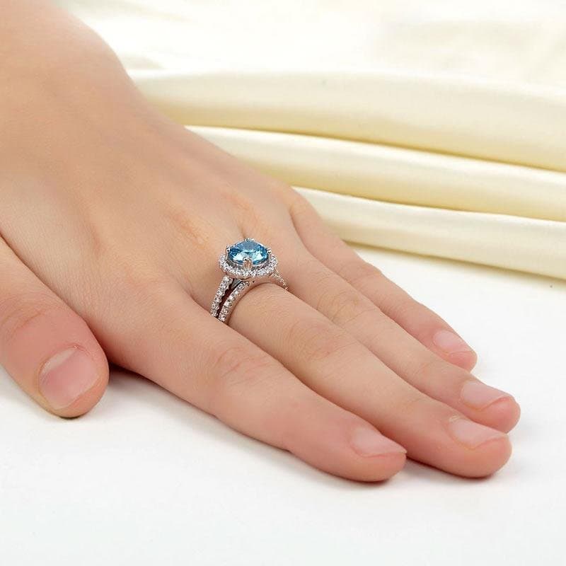 Halo Ring Set 2 Carat Blue Created Diamond