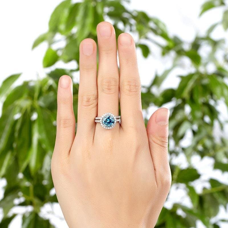 Halo Ring Set 2 Carat Blue Created Diamond