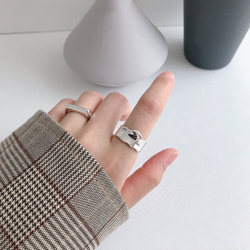 Minimalist Irregular Geometric Wide 925 Sterling Silver Adjustable Ring