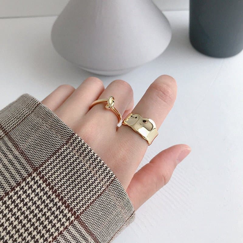 Minimalist Irregular Geometric Wide 925 Sterling Silver Adjustable Ring
