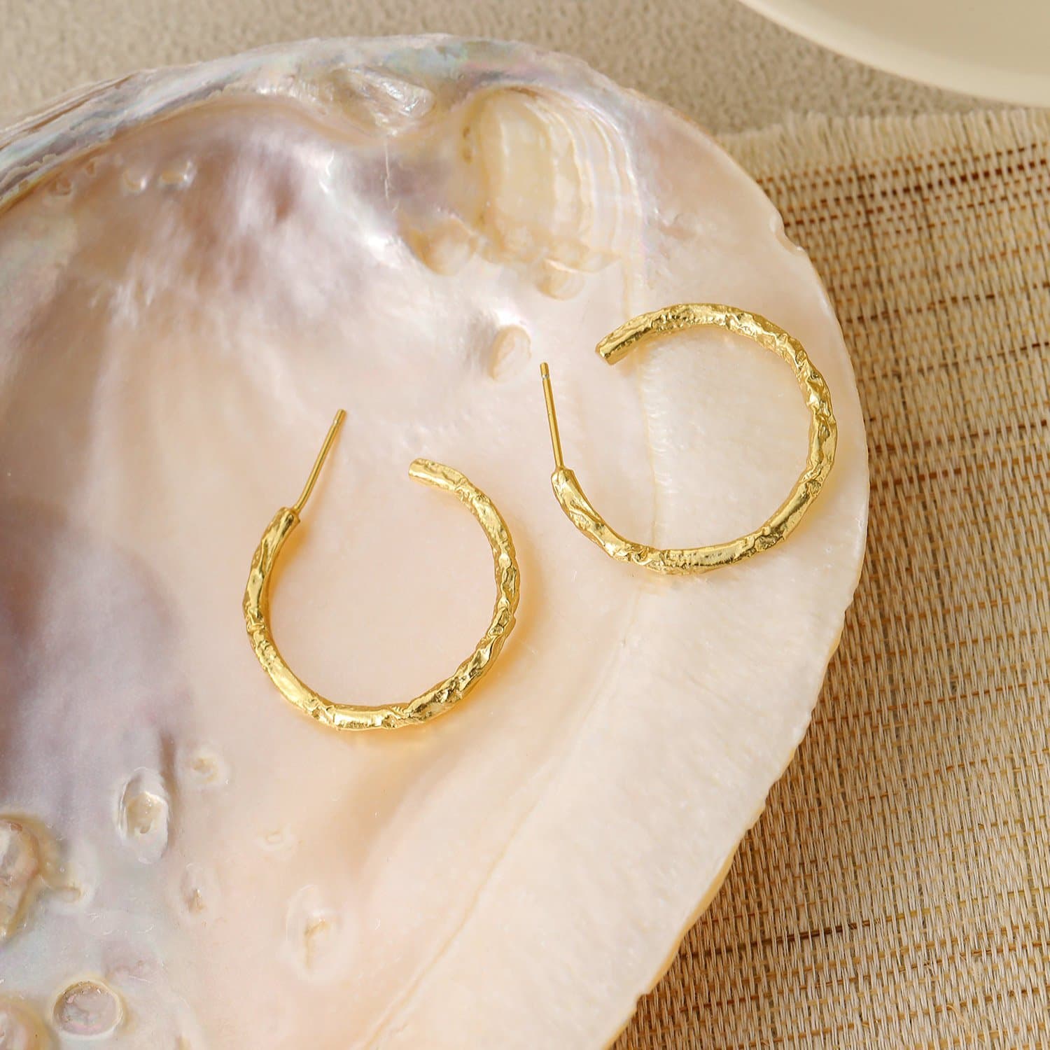 Geometric Tinfoil Pattern Circle 925 Sterling Silver Hoop Earrings