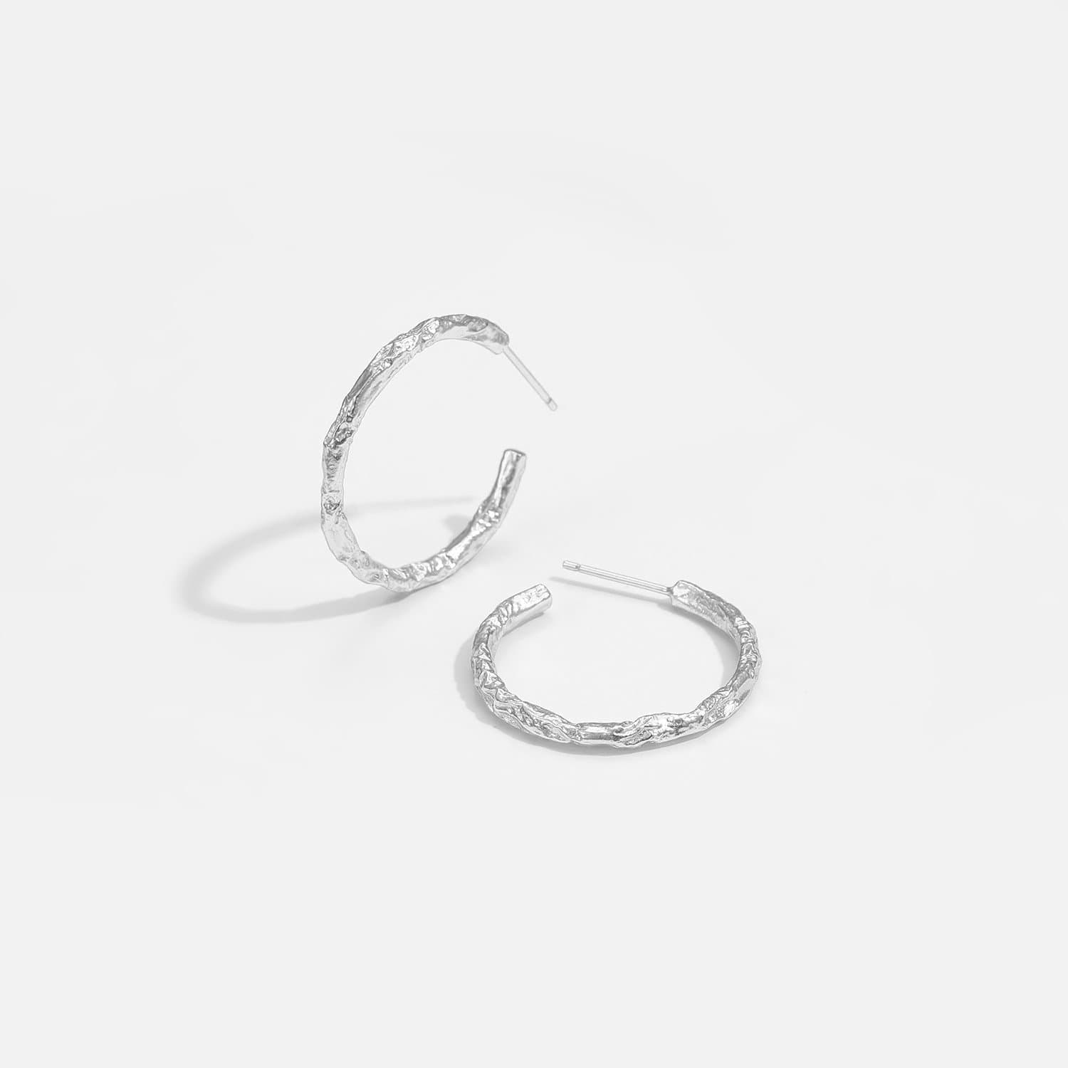 Geometric Tinfoil Pattern Circle 925 Sterling Silver Hoop Earrings
