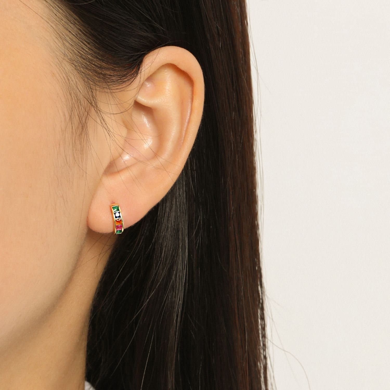 Geometric Colourful CZ 925 Sterling Silver Hoop Earrings