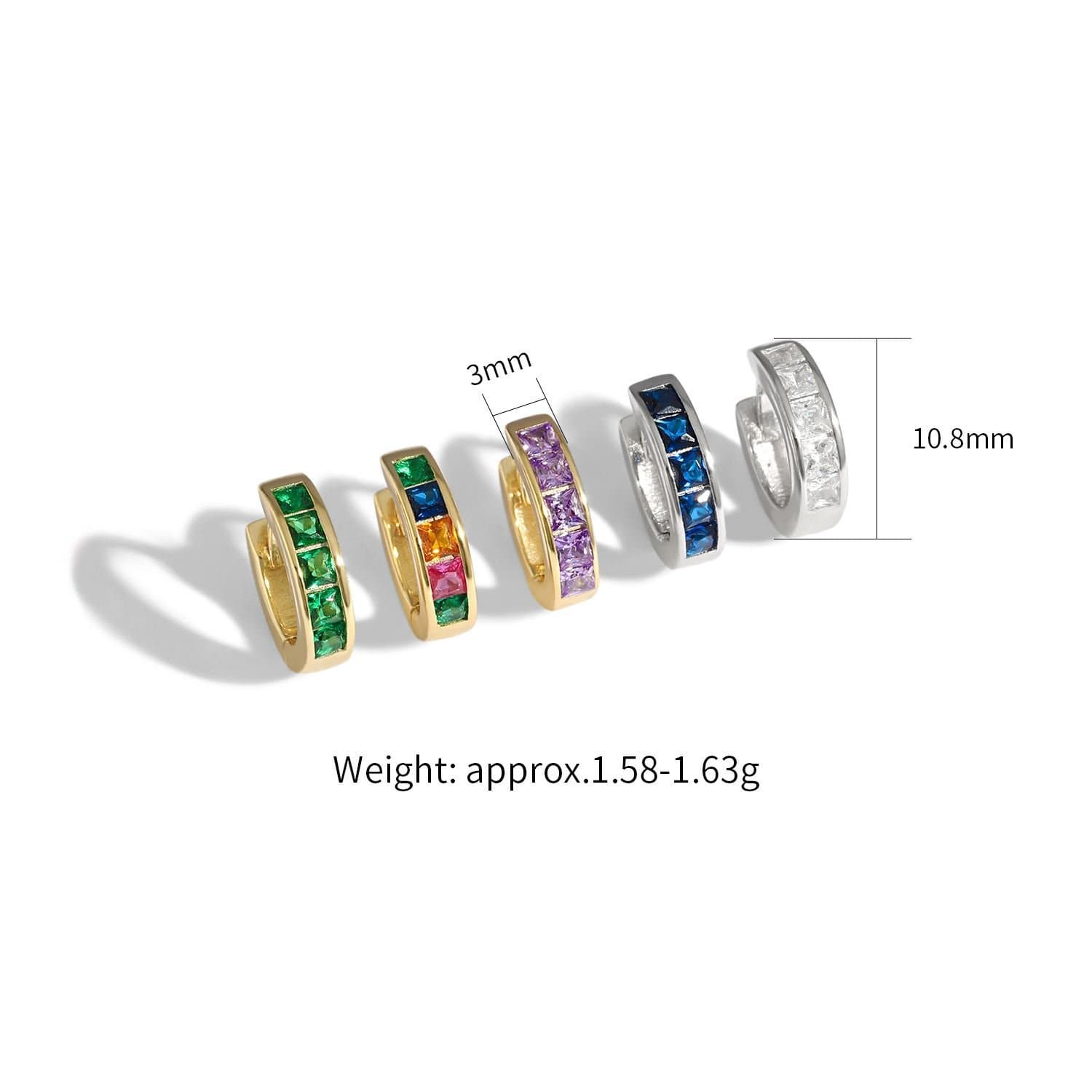 Geometric Colourful CZ 925 Sterling Silver Hoop Earrings