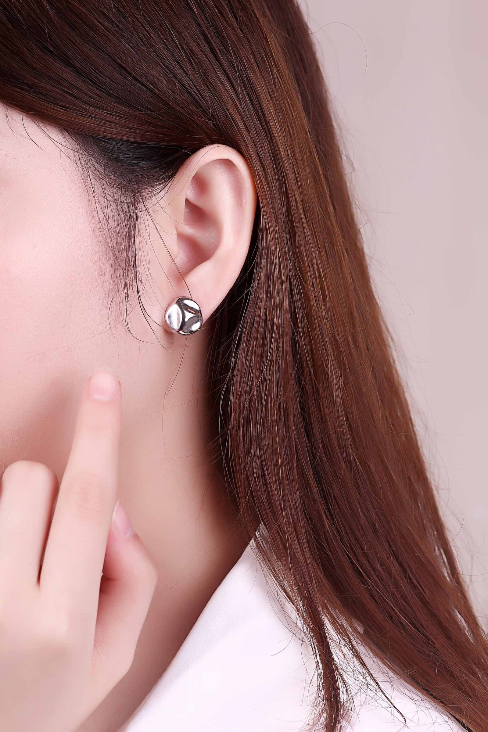 Asymmetric Irregular Geometric 925 Sterling Silver Stud Earrings