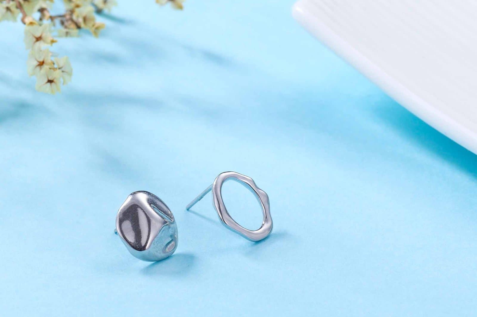 Asymmetric Irregular Geometric 925 Sterling Silver Stud Earrings