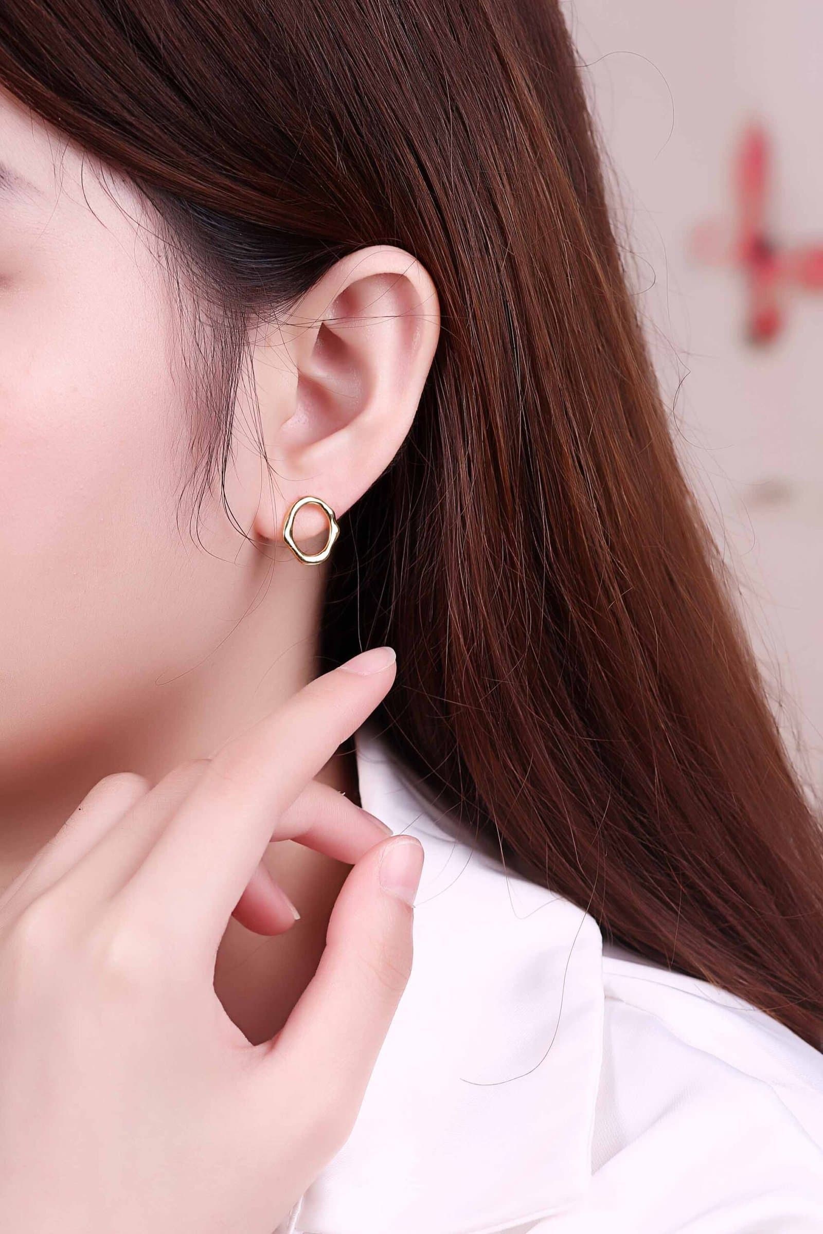 Asymmetric Irregular Geometric 925 Sterling Silver Stud Earrings