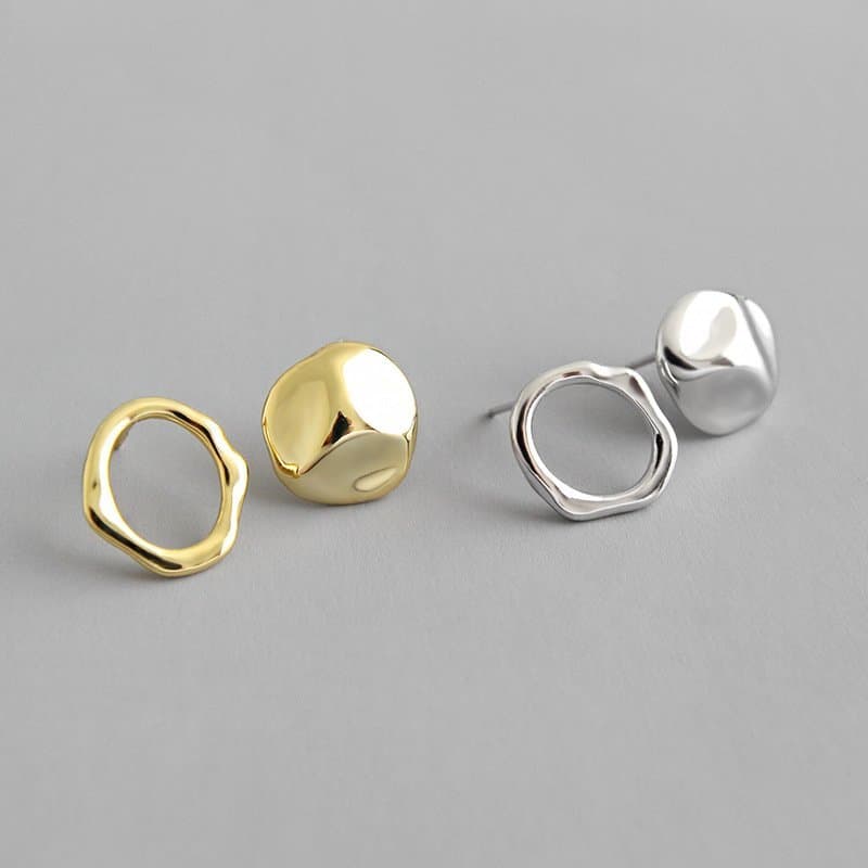 Asymmetric Irregular Geometric 925 Sterling Silver Stud Earrings