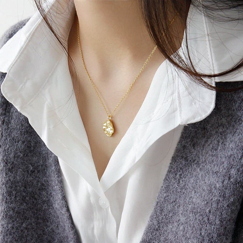 Irregular Rock Stone 925 Sterling Silver Necklace
