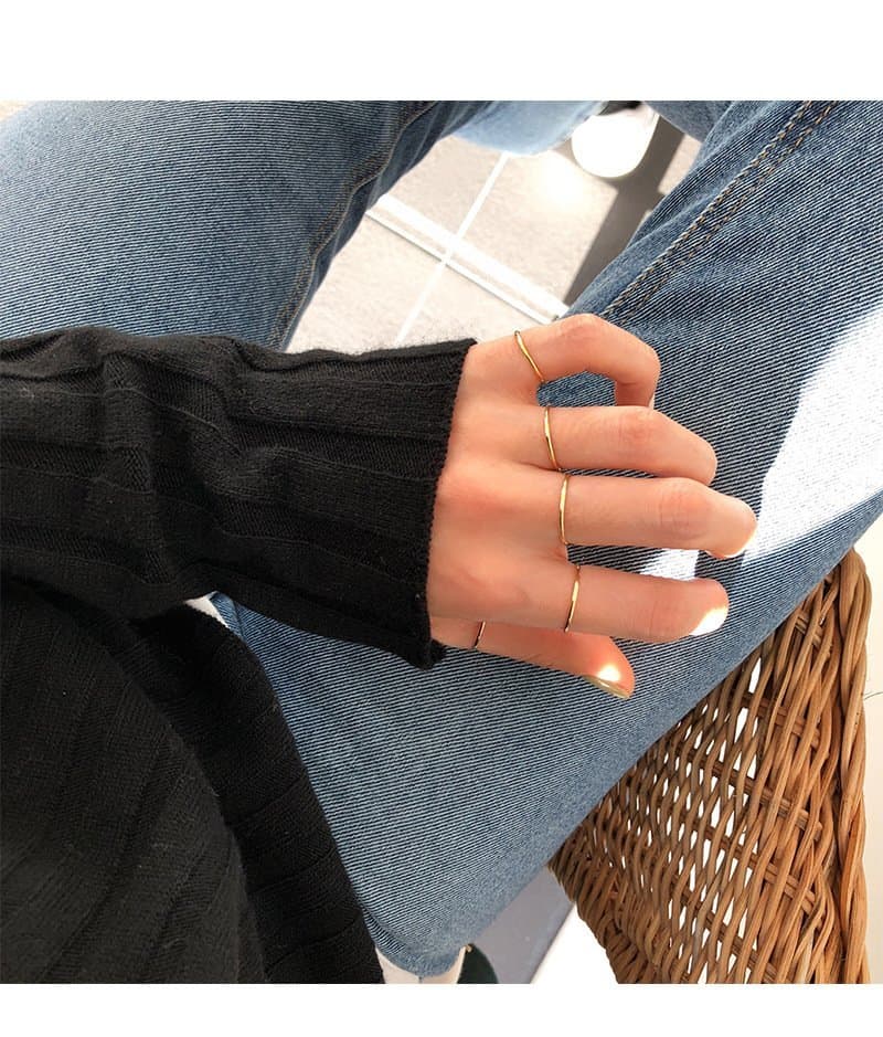 Trendy Smooth Circle White/Rose 925 Sterling Silver Pinky Finger Ring